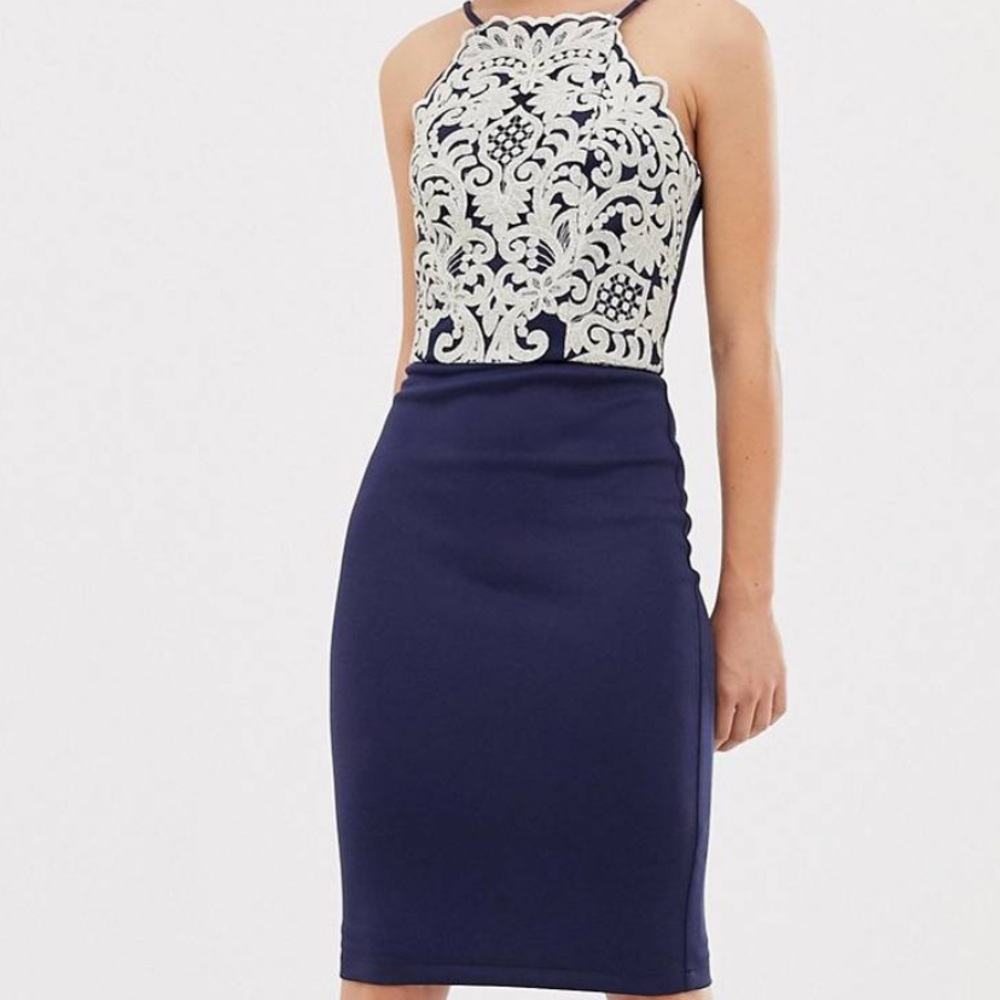 Chi Chi London midi pencil dress gold embroidery